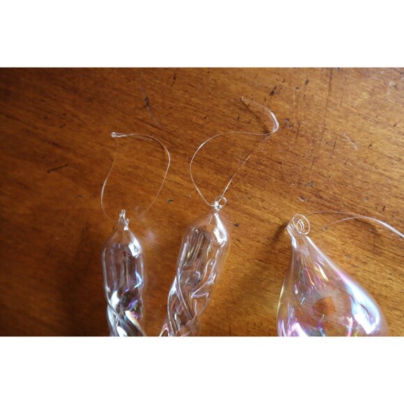 Lot 11 Handblown Clear Thin Glass Iridescent Christmas Tree Ornament Icicle Ball - Picture 7 of 12